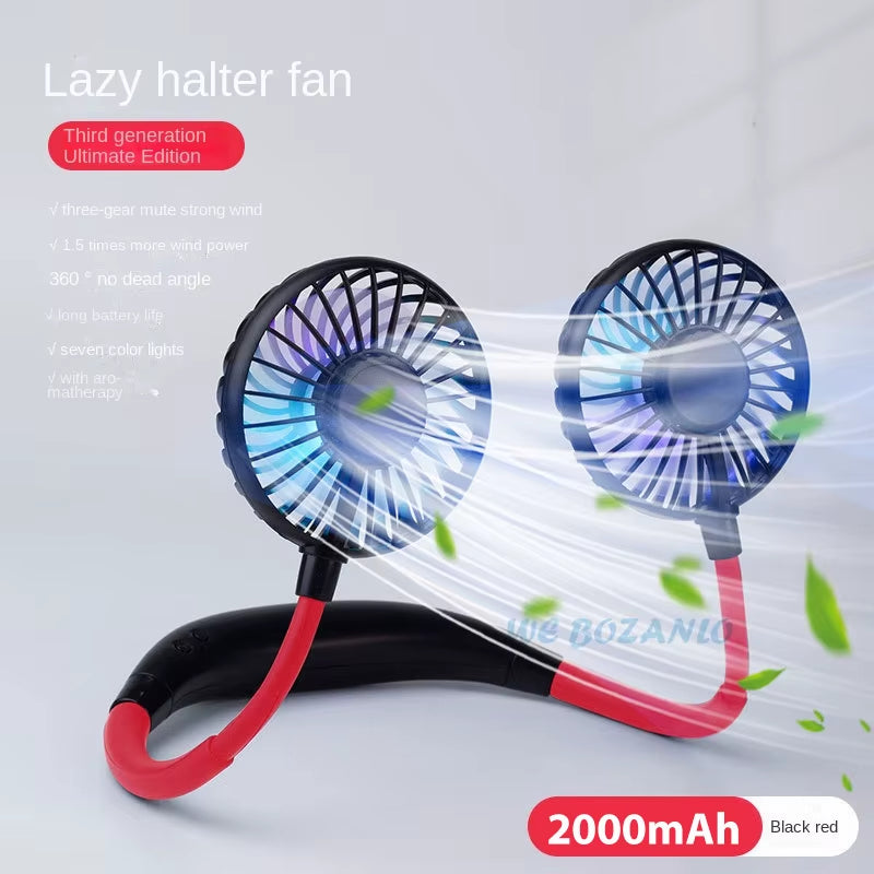 USB Portable Fan Cold Fan Hands Free Neck Fan Hanging Rechargeable Mini Sports Fan 3-Speed Adjustable Neck Dual Fan Home Office